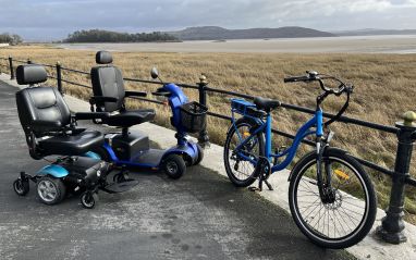 Mobility vehicles and E bike at Grange over Sands Promenade