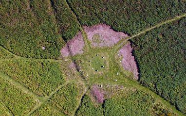 Aerial image of Birkrigg Stone Circle after bracken clearance